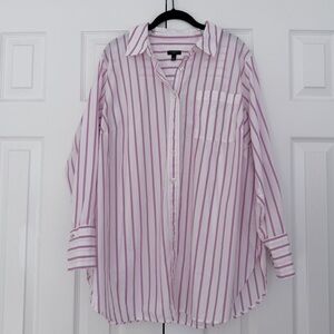 Talbots Pink and White Striped Button-Front Shirt 2X